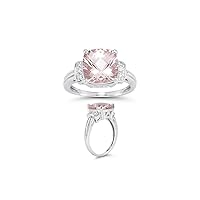 0.09 Cts Diamond & 3.66 Cts of 10 mm AAA Morganite Ring in 14K White Gold