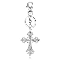 Fleur De Lis Cross Charm Fashionable Keychain - Sparkling Crystal - Unique Gift and Souvenir