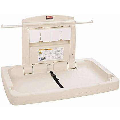 Rubbermaid Commercial Products Horizontal Baby Changing Station, Light Platinum, Wall-Mounted Fold-Down Diaper Change Table with Safety Straps for Restaurants/Hotels/Schools/Airports