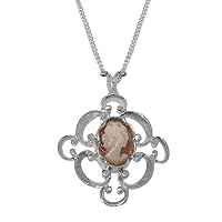 Solid 18ct White Gold Cameo Womens Pendant & Chain Necklace - Choice of Chain lengths