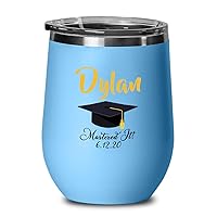 Custom Graduation 2021 - Graduation Cap Blue Wine Tumbler 12oz as Party Supplies, Graduation Decorations, School College