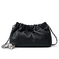 Women's Genuine Leather Chain Crossbody Bag with Stone Pattern - Cloud Design