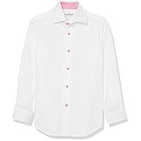 Isaac Mizrahi Boy's Long Sleeve Houndstooth Pattern Button Down Shirt, White/Pink