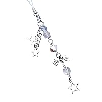 Y2K Bow Knot Phone Charms Cute Silver Star Beaded Aesthetic Cell Phone Charm Strap Phone Chain Lanyard Accessories for Phone Bag Keychain Camera Pendants Decor