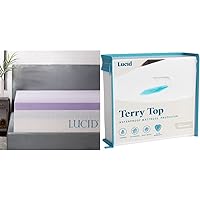 LUCID 3 Inch Lavender Infused Memory Foam Mattress Topper - Ventilated Design - Full Size & Premium Hypoallergenic 100% Waterproof Mattress Protector - Universal Fit, Cotton Terry Top, Full