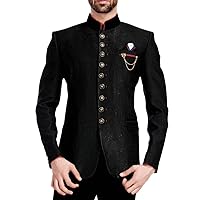 Mens Black 4 Pc Wedding Jodhpuri Suit 9 Button JO1691