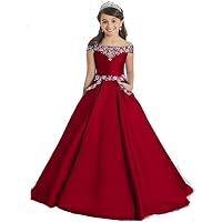 Girls Off The Shoulder A Line Pageant Dresses with Pockets Formal Dresses 14 US Darkr Red