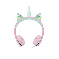 Gabba Goods Pastel Unicorn LED Light Up Headphones for Kids SafeSounds Kids Headphones with Volume Limiter, Foldable,