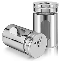 Accmor 2pcs Salt and Pepper Shakers,Stainless Steel Shaker for Salt Powder Sugar Cinnamon Pepper, Spice Dispenser with Adjustable Pour Holes,Silver