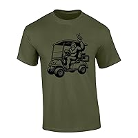Mens Golf Tshirt Golf Cart Bigfoot Funny Peace Sign Short Sleeve T-Shirt