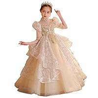 Ball Gown Floor Length Flower Girl Dress First Communion Girls Cute Prom Dress Satin with Beading Sparkle Shine Tiered