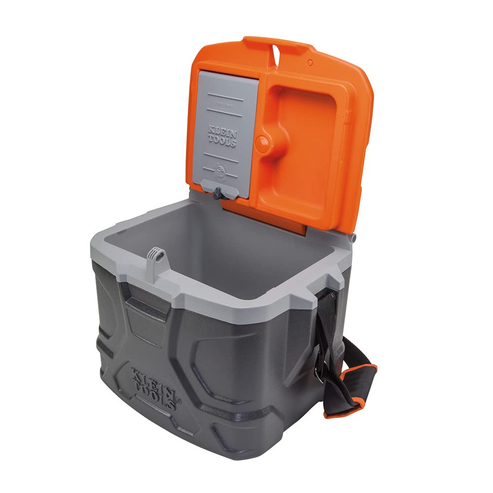 Klein Tools 55600 Work Cooler, 17-Quart Lunch Box Holds 18 Cans, Keeps Cool 30 Hours, Seats 300 Lb, Tradesman Pro Tough Box