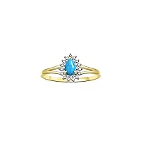 Rylos Halo Ring: Diamonds, 6X4MM Pear-Shaped Gemstone - Women's Color Stone Birthstone Jewelry - Elegant Yellow Gold Plated Silver Ring Sizes 5-10