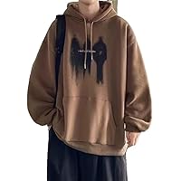 Sweatshirt for Men Hooded Print Hoodies Male Clothes Loose Emo Low Korean Style Simple