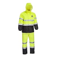 John Deere Unisex High Visability ANSI Class III Rain Suit Jacket and Bib with Color Block, High Visability, Water Resistant