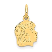 14k Yellow Gold Solid Polished Engravable Girl Head Charm Pendant Necklace Measures 17x9mm Wide Jewelry for Women