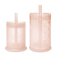 Olababy Silicone Training Cup with Straw Lid 5oz + 9oz Bundle (Coral)