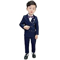 Boys' Stripe Suit 2 Pieces Double Breasted Buttons Jacket Pants for Dinner Childrens Clothing