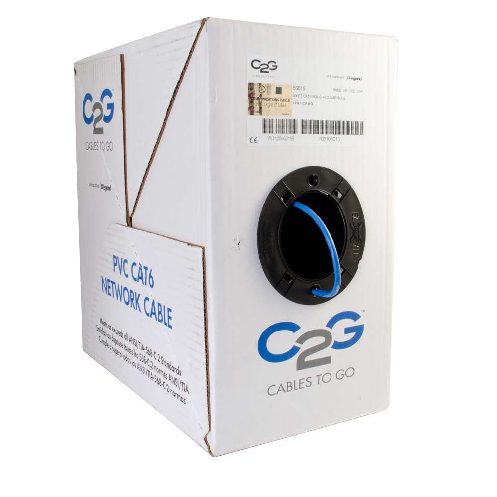 C2G 56017 Cat6 Bulk Unshielded Ethernet Network Cable with Solid Conductors,1000 Feet, Blue