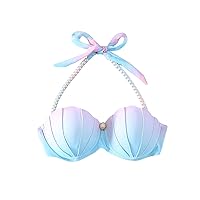 Womens Mermaid Top Strappy Seashell Bikini Top Push Up Mermaid Swimsuit Tops with Underwire Hallowoon Costumes for Women