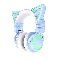 YOWU RGB Cat Ear Headphone 3S Wireless 5.0 Foldable Gaming Headset with Built-in Mic & Customizable Lighting and Effect via APP, Type-C Charging Audio Cable, for PC Laptop Mac Smartphone