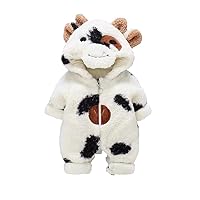 Baby Cute Cow Thickened Outgoing Jumpsuit Romper Cute Newborn Warm Lamb Wool Hugging Clothes Christmas