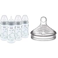 NUK Smooth Flow Anti Colic Baby Bottle, 10 oz, 4 Pack, Elephant,4 Count (Pack of 1) & Simply Natural Slow Flow Baby Bottle Nipples, 2 Pack