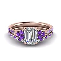 Choose Your Gemstone Emerald Cut Petite Cathedral Wedding Ring Set Rose Gold Plated Emerald Shape Wedding Ring Sets Minimal Modern Design Birthday Gift Wedding Gift US Size 4 to 12