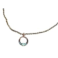 Verdigris Patina Solid Brass Small Asymmetrical Circle Pendant - Opal Crystal
