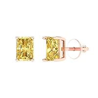 0.94cttw Emerald Cut Solitaire Earrings Canary Yellow Simulated Diamond Anniversary Stud Earrings 14k Rose Gold Screw Back