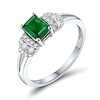 Emerald Rings For Women,14k White Gold Rings For Women - Pavoi Ring Real Emerald Band, Natural Emerald Engagement Ring & Wedding Rings For Women Promotion