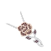 Beautiful Rose Floral Pendant Necklace White Diamond 14k Two Tone Plated for Womens