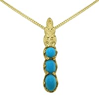 LBG 9ct Yellow Gold Natural Turquoise Womens Trilogy Pendant & Chain Necklace - Choice of Chain lengths