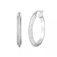 Savlano 925 Sterling Silver Greek Key Pattern Hoop Earrings-18K Gold Plated 30MM Round Hoop Earrings for Women & Girls Comes with Gift Box-Made in Italy
