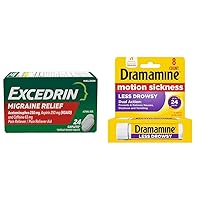 Excedrin Migraine Relief Caplets 24 Count and Dramamine Motion Sickness Relief Less Drowsy Formula 8 Count