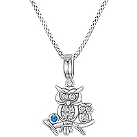 ABHI Created Round Cut Blue Topaz Gemstone 925 Sterling Silver 14K Gold Over Diamond Mother's Day Special Mom & Child Owl Pendant Necklace for Women's & Girl's
