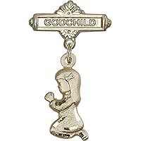 Jewels Obsession Baby Badge with Praying Girl Charm and Godchild Badge Pin | Gold Filled Baby Badge with Praying Girl Charm and Godchild Badge Pin - Made in USA