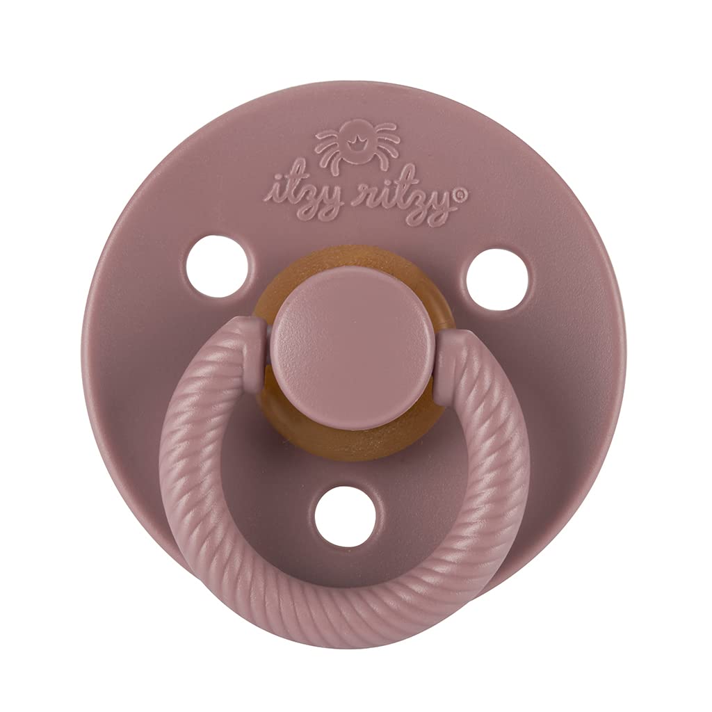 Itzy Ritzy Natural Rubber Pacifiers, Set of 2 – Natural Rubber Newborn Pacifiers with Cherry-Shaped Nipple & Large Air Holes for Added Safety; Set of 2 in Blossom & Rosewood, Ages 0 – 6 Months