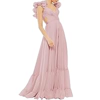 Long Chiffon Prom Dress for Women Sleeveless Evening Dress with Ruffles V Neck Bridesmaid Dress