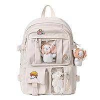 Kawaii Backpack with Clear Bag Cute Aesthetic Backpack Large Travel Daypack Kawaii Transparent Lightweight Bag (White(No Accessories))