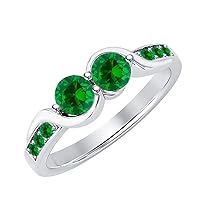 Round Cut Gemstone 18K White Gold Over .925 Sterling Silver Two Stone Bypass Engagemet Ring for Women's.