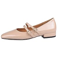 Women's Double Instep Buckle Shoes with Flat and Square Toe