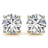 FACTES JEWELS Full White Round Cut VVS1 Moissanite Diamond Solitaire Push Back Stud Earrings For Women in Gold and Silver