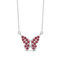 3MM Round Natural Ruby Glass Filled 925 Sterling Silver Dragonfly Butterfly Women's Chain Necklace Insect Jewelry
