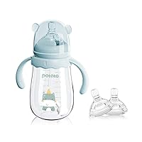 POTATO Glass Baby Bottles, Anti-Colic Breastfeeding Bottles with Fast Flow Nipple, Suitable for Babies 6-12 Months, 2 Replaceable Nipples, 8 oz, Blue