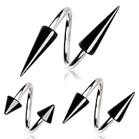 WildKlass Jewelry 316L Surgical Steel Twist with Black PVD Plated Spikes (Sold Individually)