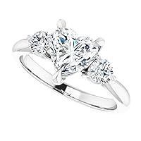 1.00 CT Heart Colorless Moissanite Engagement Ring, Wedding Bridal Ring Set, Eternity Sterling Silver Solid Diamond Solitaire 4-Prong Anniversary Promise Ring for Her