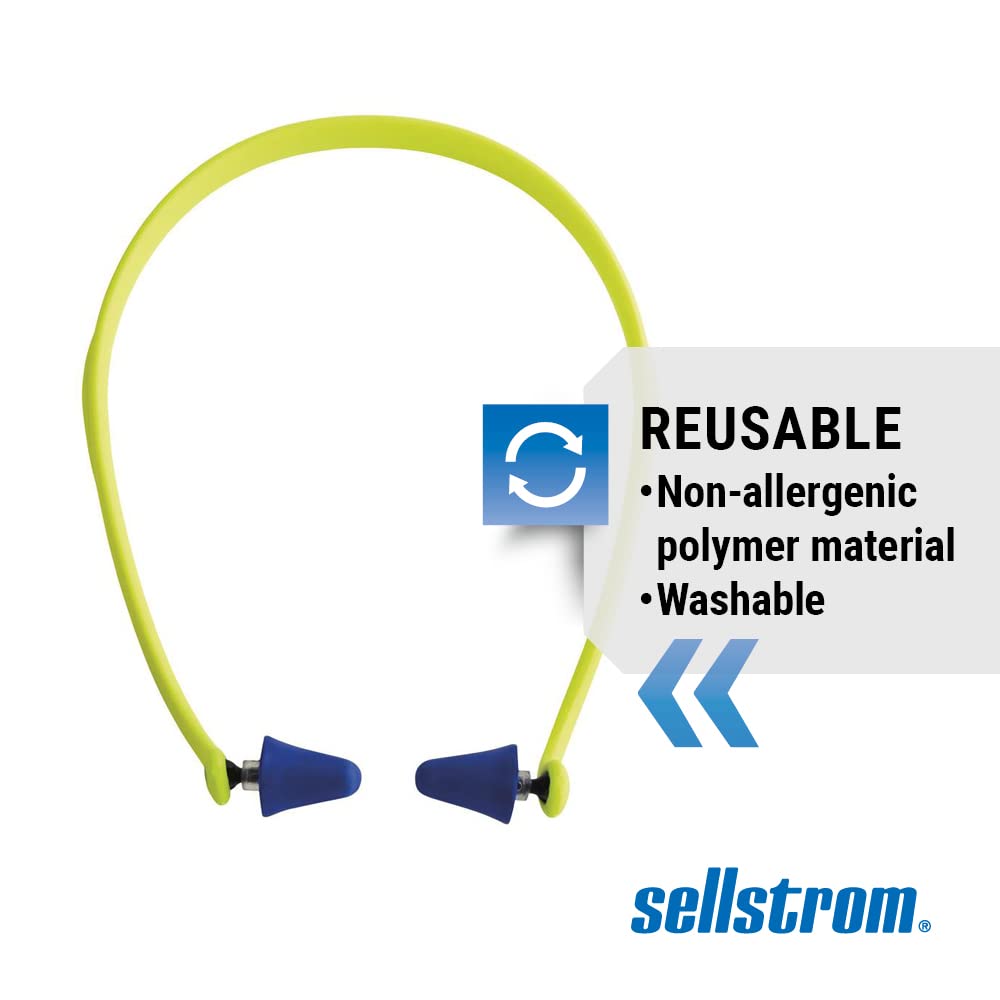 Sellstrom Reusable Banded Ear Plugs, Hearing Protection for Work, 25dB NRR, Hi-Viz Green/Blue, S23430, 1 Count (Pack of 1)