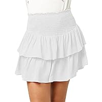Girls Mini Skirts High Elastic Waisted Tiered Smocked Ruffle Skirt with Shorts US Size 4-15