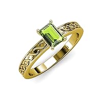 Emerald Cut 7x5 mm Peridot 7/8 ct Infinity Womens Solitaire Engagement Ring 14K Gold